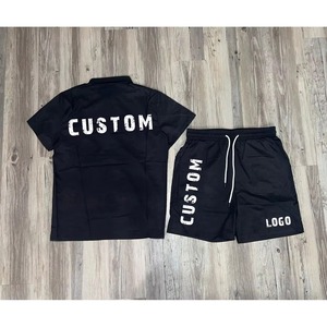 Ensembles d'été 2 pièces pour hommes, décontractés et respirants, style streetwear, avec short et t-shirt à manches courtes boutonné, survêtement universitaire - Product Image 2