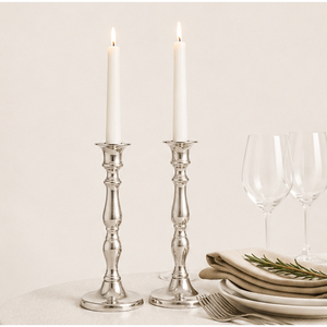 Wholesale Luxury <b>Silver</b> Metal Taper Candle Holders Set of 2 Classic Tall <b>Candlestick</b> Stands For Home Hotel Tabletop Decoration - Product Image 2
