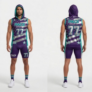 รอยัลสตาร์ส บลูแอนด์โกลด์ 7v7 ชุดเสื้อกล้ามมีฮู้ดแบบไม่มีแขนและกางเกงขาสั้นรัดรูปสำหรับฟุตบอลแบบธง - Product Image 4