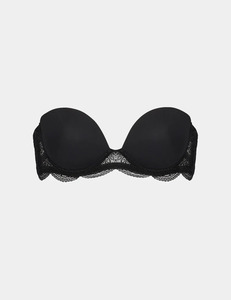 Women's Strapless Wire Free Push-Up Bra Full Cup Lace <b>Trim</b> Seamless Black Lingerie - Product Image 1
