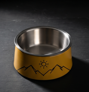Tazón de Comida para Mascotas de Esmalte Amarillo Resistente, Plato Redondo de Acero Inoxidable para Perros y Gatos, Base de Goma Antideslizante, Plato de Alimentación OEM - Product Image 3