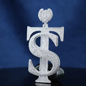 Iced Out Moissanite Dollar Sign <b>Pendant</b> 925 <b>Silver</b> Luxury HipHop Bling Charms <b>Pendant</b> Custom <b>Initial</b> Letter Name <b>Pendant</b> For Man - Product Image 1