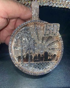 Moissanite Sterling Silver Gold Plated Customized Nature Disk Pendant Sun Rice Hip Hop Iced <b>Necklace</b> Rapper Gift Him - Product Image 3
