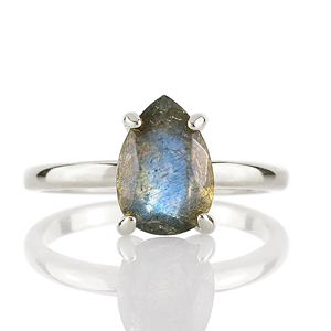 Teardrop Natural <b>Labradorite</b> Faceted Gemstone Prong Setting Women's Fine Jewelry 100% Pure S925 Sterling Silver Custom Fine <b>Ring</b> - Product Image 1
