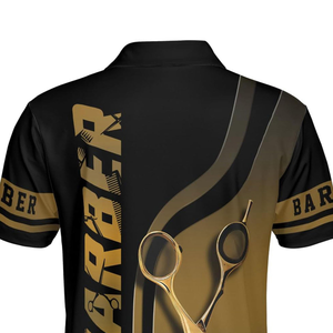 เสื้อยืดคอกลม แบรนด์ Custom Barber Jersey ผ้าโพลีเอสเตอร์ 320 กรัม ทรงปกติ แขนสั้น ป้องกันรอยยับ พิมพ์ลายแบบ Sublimation  พร้อมสกรีนโลโก้ส่วนตัวด้านหน้า - Product Image 4