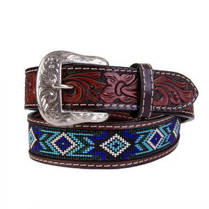 Ceinture en cuir brodée style western avec motif floral, boucle ardillon en alliage, unisexe, design ethnique décontracté, ceinture en cuir robuste, expédition immédiate - Product Image 4