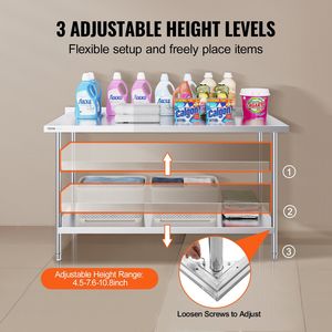 24 X 60 X 36 Inch Heavy Duty Stainless Steel Worktable Commercial Food Prep Worktable Metal <b>Work</b> <b>Table</b> Kitchen Steel Fabrication - Product Image 5