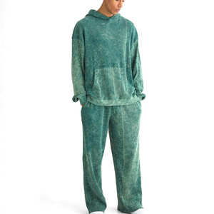 Survêtement à capuche vert pour homme en coton et fibre de bambou, coupe ample, couleur unie, pour l'automne, avec poches latérales - Product Image 1