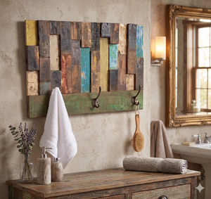 Porte-manteau mural en bois de récupération rustique, support décoratif en bois recyclé pour couloir, porte-clés, vente en gros, mobilier de décoration intérieure - Product Image 1