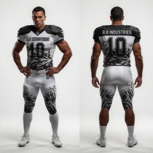 High Quality Custom White Green Flame Printed Short American Football Uniform Set Jersey <b>Pants</b> Number 10 B.B Industries Team - Product Image 2