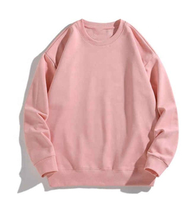 Sweat-shirt rose à col rond pour femme, 100% coton, tricoté, couleur unie, coupe classique, vêtements décontractés d'automne - Product Image 1