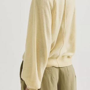 Suéter de Punto de Alta Calidad para Mujer, Cuello en V, Manga Farol, Color Amarillo Sólido, Botones al Frente, Estilo Minimalista, para Otoño - Product Image 2