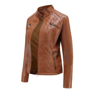 แจ็กเก็ตหนังนักขี่จักรยานสำหรับผู้หญิงเข้ารูปคอปกตั้งไหล่มีซิประบายอากาศได้ดี - Product Image 3