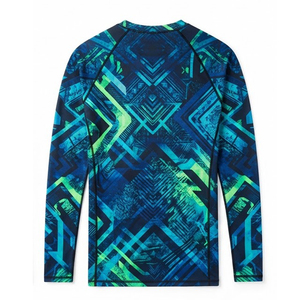 เสื้อรัดรูปแขนยาวสำหรับผู้ชาย พิมพ์ลายแบบ Heat-Transfer สีน้ำเงินส้ม ลายเรขาคณิต แห้งเร็ว ป้องกันแบคทีเรีย - Product Image 5