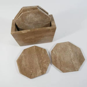 Posavasos de Mármol Marrón Estilo Vintage, Juego de Posavasos de Piedra Natural Resistente con Soporte - Product Image 1