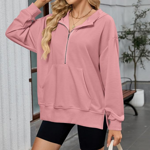 Sudadera con capucha de punto transpirable de manga larga para mujer con logo personalizado Loveda, informal, holgada, con cremallera y bolsillos, ideal para invierno. - Product Image 5