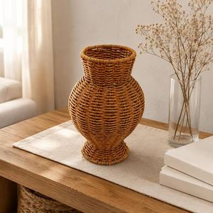Eco Friendly Handwoven Rattan <b>Vase</b> Natural <b>Wicker</b> Plant Pot for Dried Flowers and Boho Home Decor At Wholesale Price - Product Image 3