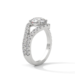 Bague de fiançailles en or blanc avec moissanite, taille brillant rond, sertissage pavé, bijoux classiques pour femme - Product Image 2