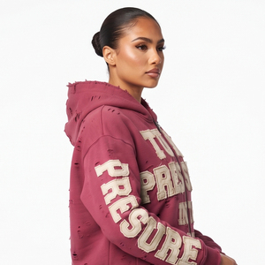 Baggy Zipper <b>Distressed</b> Embroidery Lined Oversized Windproof Hoodie Women Polyester/Cotton Fleece 550gsm Embroidery Hood <b>Top</b> - Product Image 3