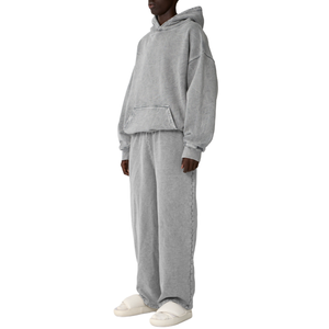 Ensemble de survêtement personnalisé unisexe 2 pièces, coupe oversize, style streetwear, délavé à l'acide, pour l'automne, comprenant un sweat à capuche et un pantalon de survêtement, vierge - Product Image 5