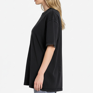 T-shirt basique pour femme, décontracté, d'été, en coton, à manches courtes, col rond, uni, délavé à l'acide, coupe ample, tendance - Product Image 6