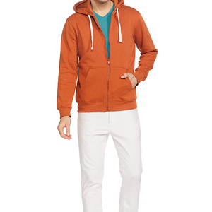 Men's <b>Orange</b> <b>Fleece</b> Hooded Zip-Up Sweatshirt Regular Fit Casual Autumn Wear - Product Image 3
