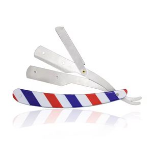 Navaja Quirúrgica Recta MORJE con Mango a Rayas Rojo, Blanco y Azul, Hoja de Acero Inoxidable, Herramienta para Afeitar la Cara para Hombres, Uso en Barberías - Product Image 5