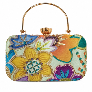 Floral Embroidered Metal Frame Clutch Bag Elegant Handheld Evening Purse Fashion Party <b>Wedding</b> <b>Handbag</b> - Product Image 1