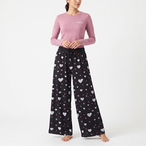 Women's <b>Heart</b> Printed Sleepwear Long Sleeve O Neck <b>Top</b> Long Pants Soft Elastic Waist Breathable Pajama Set - Product Image 1