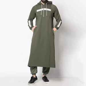 Abaya Jellaba Homme Islam Kameez Thobe Arabe Perlé Décontracté Extensible dans les quatre sens Respirant à Capuche Manches Longues Robe Musulmane - Product Image 1