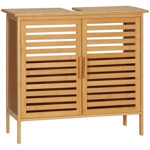 Meuble de salle de bain autoportant moderne en bambou avec 2 portes à lattes pour hôtels - Product Image 1