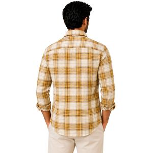 Chemise à manches longues pour homme en coton à carreaux beige moutarde doré, décontractée, boutonnée, personnalisable, vente en gros, vêtements de mode - Product Image 2