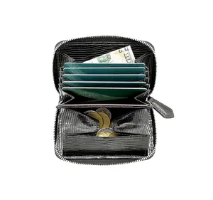 [Hot Pick] Low MOQ Castello Luxury Lizard Print Embossed Italian Leather Accordion Card Case Holder Coin Wallet Black OEM