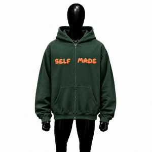 Sweat-shirt à capuche zippé CustomGreen surdimensionné, style streetwear, avec logo imprimé 3D en relief, fermeture éclair intégrale, en molleton, unisexe, vente en gros - Product Image 1