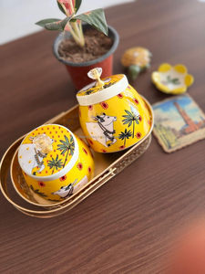 Custom Printed Yellow Hand Painted Jar Set Brass Basket Metal <b>Storage</b> Jar Candy Box Manufacturer Exporter - Product Image 4