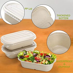 Recipientes de comida desechables de bagazo, compostables, resistentes, impermeables y ecológicos, con tapa de PP, para fideos - Product Image 1