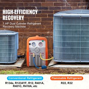 Macchina Portatile per il Recupero di Refrigerante da 1 HP, Doppio Cilindro, Protezione ad Alta Pressione, 120V 60Hz, per Sistemi HVAC a Doppio Cilindro - Product Image 2