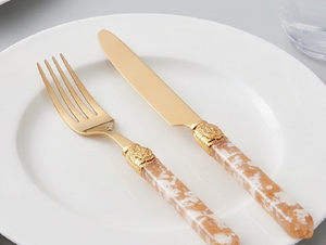 Elegant <b>Cutlery</b> <b>Set</b> Of 5 In Stainless Steel With <b>Bamboo</b> Design Handle Flatware Perfect For Restaurant Events And Dining - Product Image 6