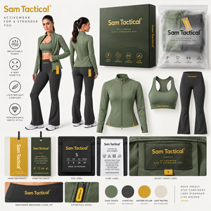 Conjunto de Yoga de 3 Piezas para Mujer Sam Tactical: Chaqueta con Cierre y Cuello Alto, Sujetador Deportivo y Leggings Acampanados de Cintura Alta. Precio al por Mayor, OEM, Personalizado. - Product Image 6