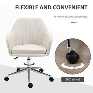Sedia da Ufficio Girevole in Velluto Beige con Forma a Conchiglia, Tessuto in Lino, Ruote, Sedia Direzionale Tradizionale per Casa, Studio, Camera da Letto - Product Image 5