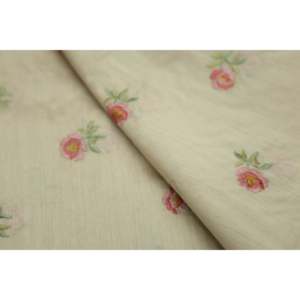 Tissu en soie Moonga brodé floral teignable pour tissu Chanderi MugaTFAB teinté blanc cassé de 44 pouces de large 302 - Product Image 1