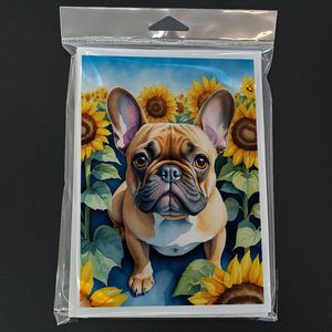 Bulldog francés caprichoso en girasoles A7 tamaño 5x7 tarjetas de notas en blanco Paquete de 8 con sobres para saludos - Product Image 3