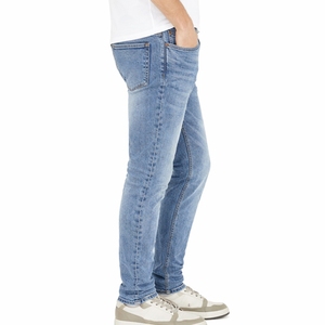 Jeans de Mezclilla Ajustados para Hombre, Color Azul Claro, Elásticos, Casuales, Cómodos, para Invierno, Uso Diario, Estilo Urbano, Etiqueta Personalizada - Product Image 4