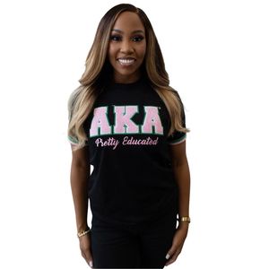 T-shirt AKA Black Mastered It pour femme, logo en chenille, coton premium, décontracté, élégant, à porter au quotidien - Product Image 1