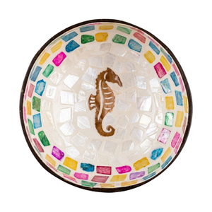 Venta al por mayor de cuencos de coco de nácar de Vietnam hechos a mano, con mosaico colorido de caballitos de mar, proveedor de vajilla ecológica - Product Image 1
