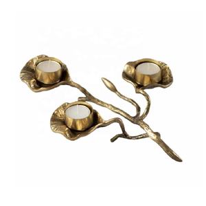 Aluminium <b>Flower</b> Design <b>Candle</b> Holder With Brass Plated Living Room Decor Showcase Tabletop Anniversary Wedding Gift for Women - Product Image 3