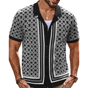 Camisa Polo de Punto con Cuello Cubano para Hombre, Estilo Vintage, con Botones, Manga Corta, Informal, para Verano - Product Image 1