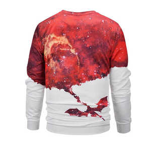 Men's <b>Red</b> Galaxy Print <b>Long</b> <b>Sleeve</b> Pullover Slim Fit O-Neck Casual <b>Top</b> Breathable Knitted Polyester Summer Wear - Product Image 1