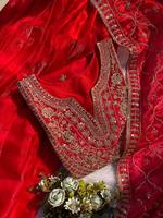 Ensemble Salwar Sharara Dupatta Rouge Lourdement Brodé Traditionnel pour Femme, Tenue de Mariage et de Fête, Designer, Séchage Rapide, FENDY