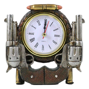 Horloge de table vintage en aluminium, design revolver, mouvement à quartz, décoration de bureau, style western cowboy, pour la maison ou le bureau. - Product Image 6